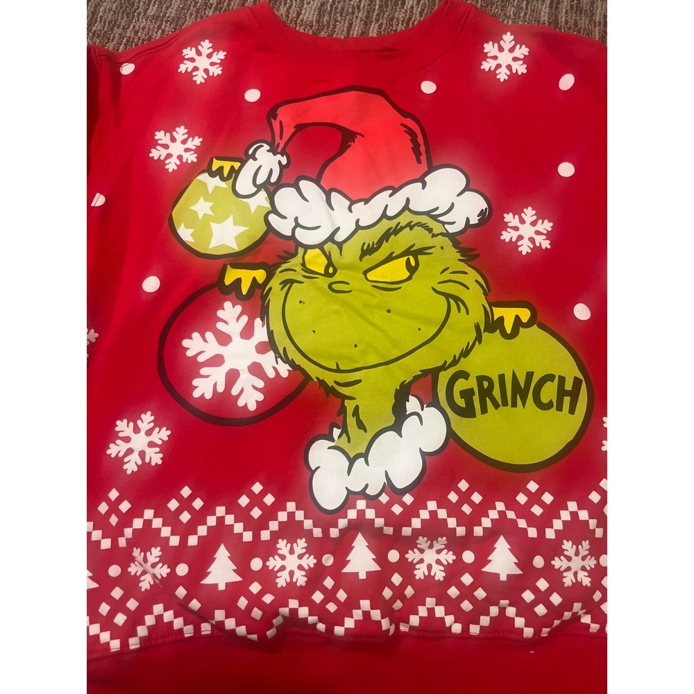 Dr. Seuss The Grinch Christmas Sweatshirt Red Fair Isle Holiday Pullover Medium